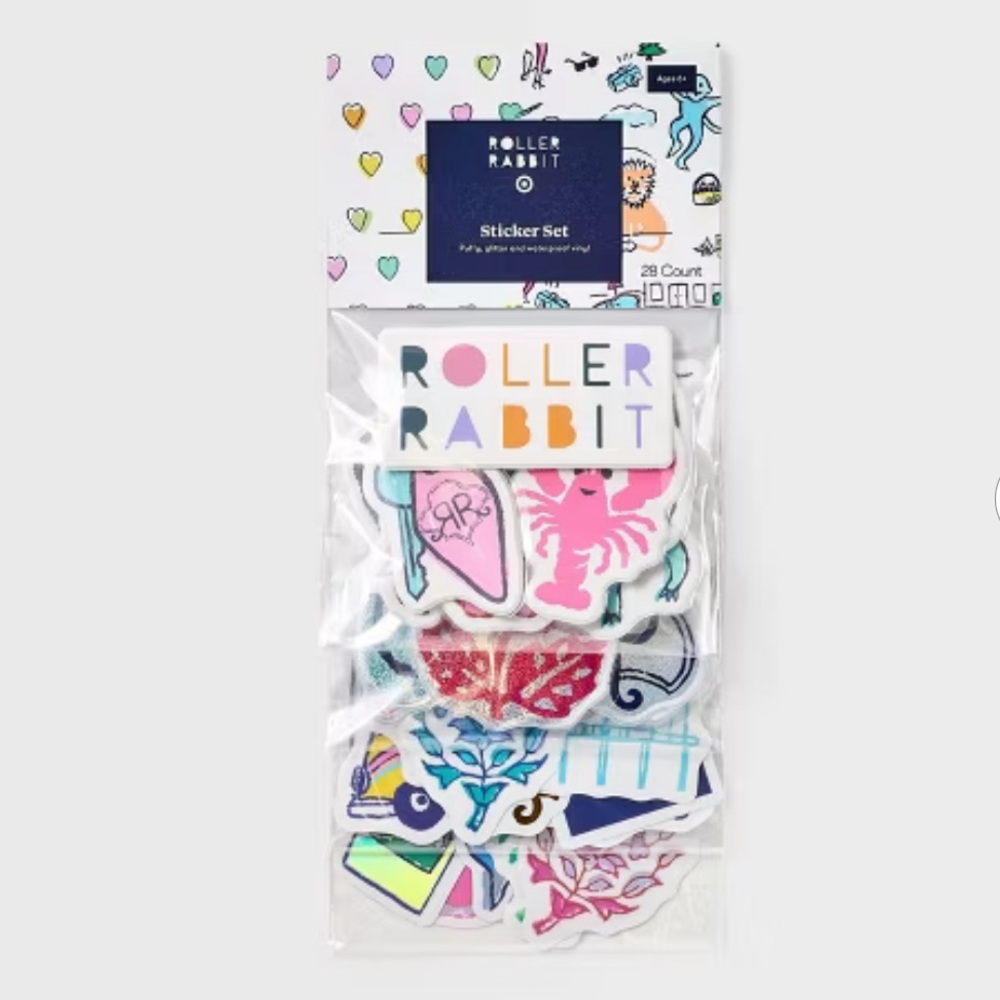 NEW Roller Rabbit x Target 28ct Sticker Set- Puffy, Glitter & Waterproof